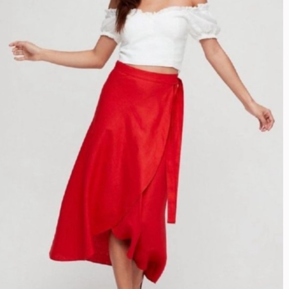 Linen Wrap Midi Skirt Aritzia